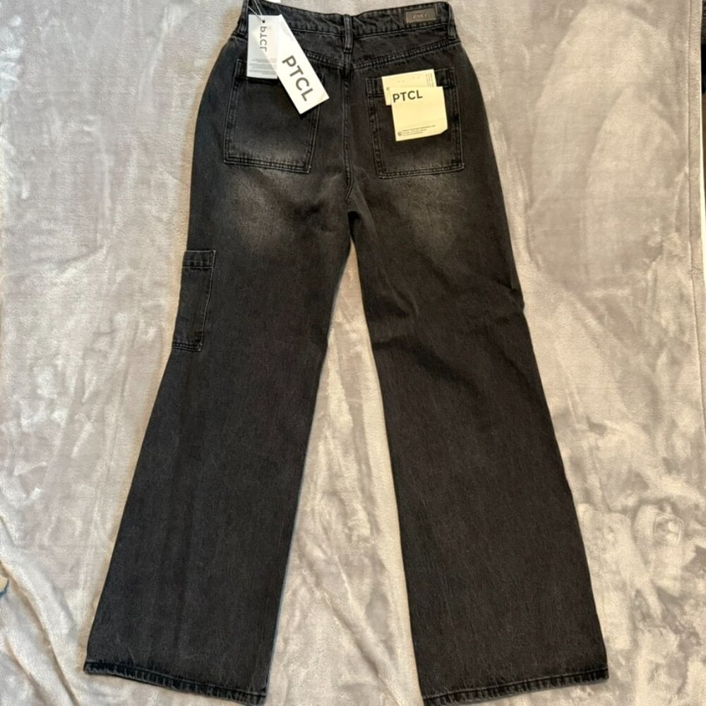 PTCL Black Rhinestone Cutout Jeans NWT High Rise Straight Leg Size 28 - Picture 5 of 13